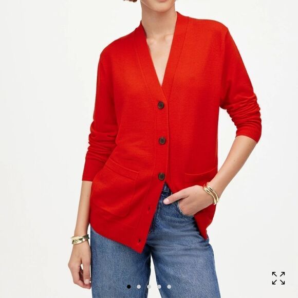 Anne Klein M SILK Red cardigan button front - Picture 1 of 8